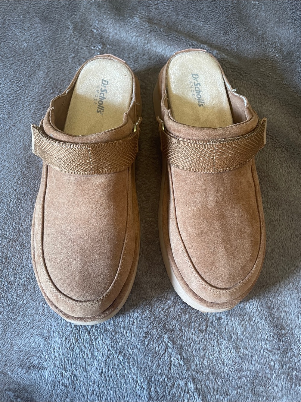Dr. Scholl's Tan Suede Platform Slip-On Clogs